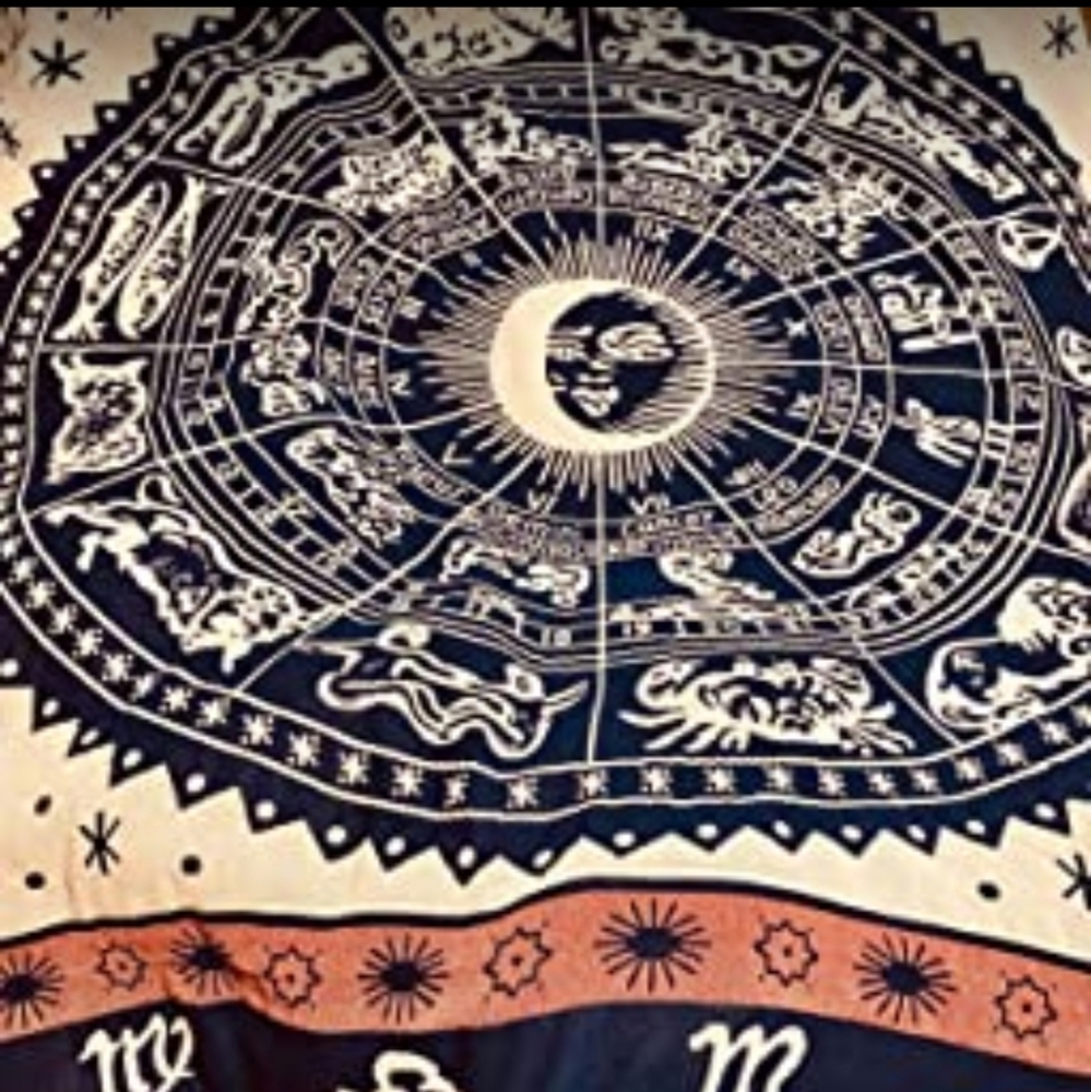 Anthropologie Astrology Blue Boho Woven Throw Double Sided Blanket Tapestry - Picture 4 of 7